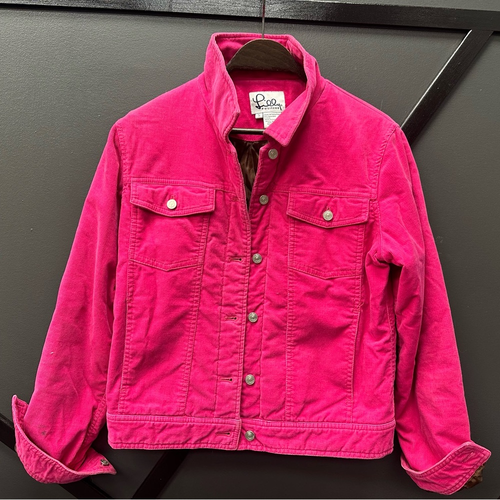 Lilly Pulitzer Pink Jean Jacket with Denim Style and Full-Length Sleeves